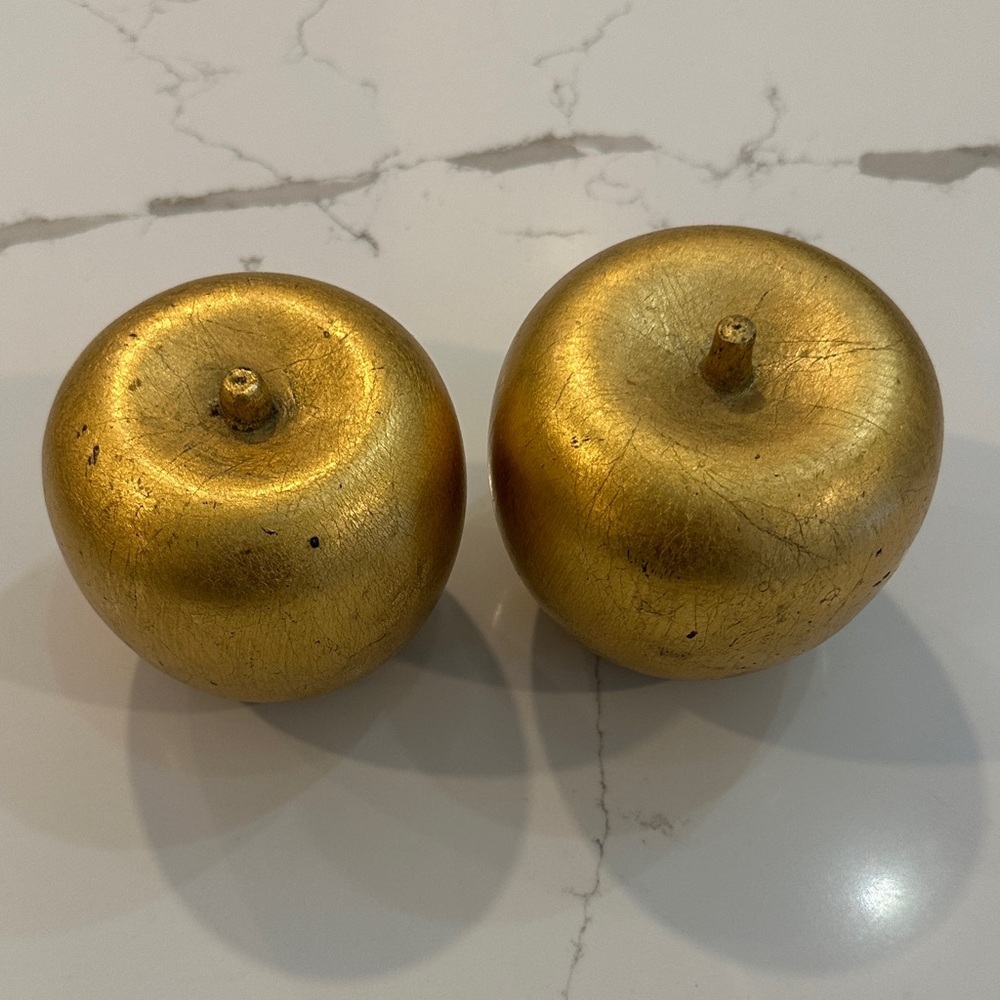 Gold Wooden Decorative Apples Set x 2